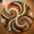 Luxury Round Abstract Spiral Hand Tufted Wool Rug, Modern Swirl Pattern Circular Rug in Terracotta Green Beige, Handmade Custom 8x8 Carpet