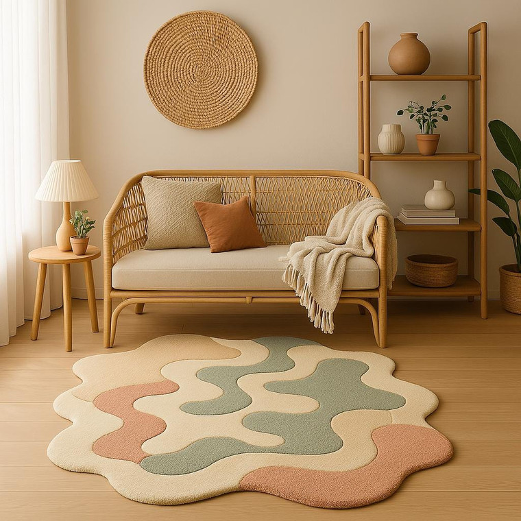 Modern Abstract Amoeba Rug – Irregular Shape Hand Tufted Wool Area Rug for Living Room or Nursery, Abstract Custom Rug |5x7 Rugs 8x10 Rugs|