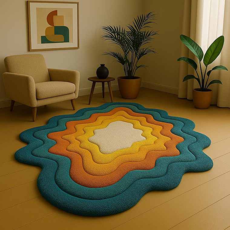 Colorful Irregular Amoeba Shape Hand Tufted Wool 5x7 Area Rugs for Living Room, Modern Handmade Rugs for KIds Room, Custom 4x6 5x8 6x9 Rugs