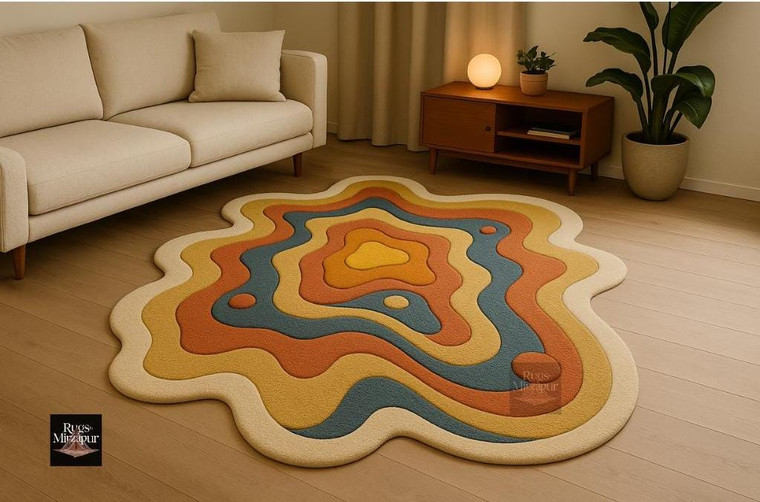 Colorful Irregular Amoeba Hand Tufted 6x8 Wool Area Rugs for Living Room, Modern Wave Pattern Rugs for Kids Room, Handmade 4x6 5x7 5x8 Rugs