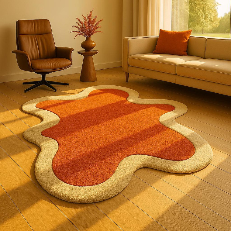 Hand Tufted Abstract Wool Rug: Irregular Orange Shape, Modern Decor