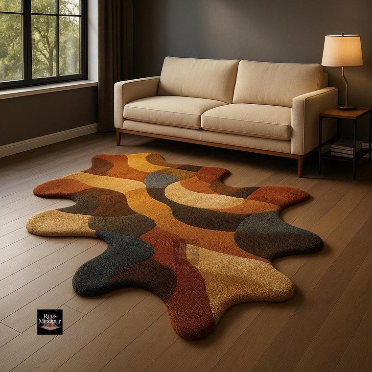 Modern Hand-Tufted Abstract Rug – Earth Tone Freeform Design, Soft Texture, Contemporary Living Room Decor I 4x6 rugs, 5x8 rugs, 8x10 rugs l