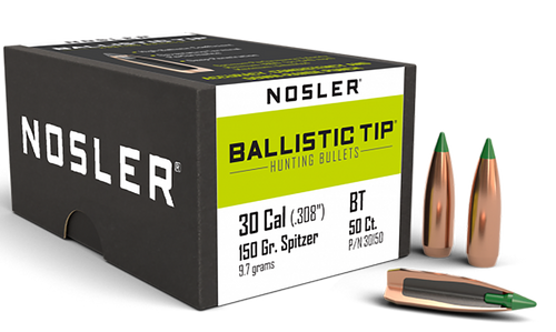 Nosler Ballistic Tip 30 Cal 150gr Spitzer Bullets - 50 Count Box