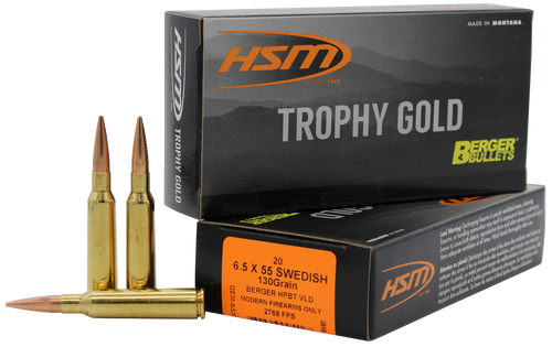 HSM Trophy Gold 6.5x55 Swedish 130gr Berger VLD Match Ammo
