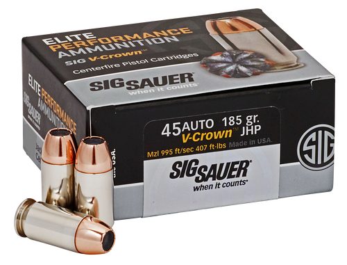 Sig Sauer E45AP050 Elite Performance 45 ACP 185gr V-Crown JHP 50rd