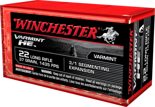 Winchester Varmint HE 22LR 37gr Segmenting Expansion Ammo - 50rd