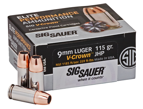Sig Sauer E9MMA150 Elite V-Crown 9mm 115gr JHP Ammo 50rd Box
