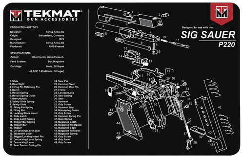 TekMat Sig Sauer P220 Cleaning Mat 17x11 Parts Diagram