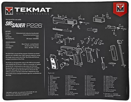 TekMat TEKR20SIGP226 Sig Sauer P226 Ultra 20 Cleaning Mat Black/White Rubber 15" x 20"                                                                                                                  