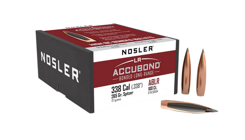 Nosler AccuBond LR 338 Cal 265gr Spitzer Boat Tail Bullets 100/Box