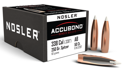 Nosler AccuBond 338 Caliber 250gr Spitzer Point Bullets 50/Box
