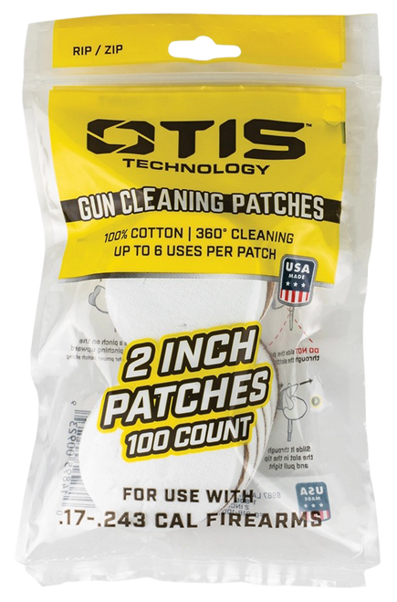 Otis FG918100 Small Caliber Cleaning Patches 17-22 Cal Rimfire Pistol/Rifle Cotton Pkg of 100                                                                                                           