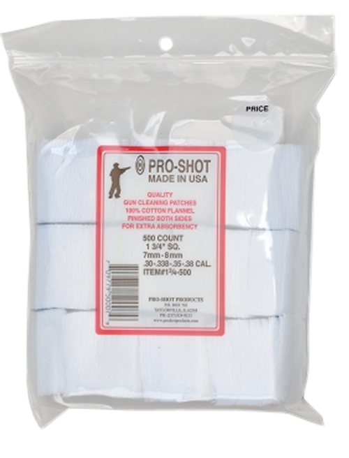 Pro-Shot 134500 Cleaning Patches  .38/ 6mm/ 7mm Cal 1.75" Square Cotton Flannel 500 Pack                                                                                                                