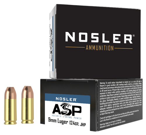 Nosler 51286 ASP 9mm Luger 124gr JHP Defense Ammo 20 Rounds