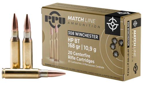 PPU PPM3082 Match 308 Winchester 168gr HPBT Ammunition - 20 Rounds