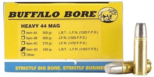 Buffalo Bore 44 Mag +P+ 340gr Lead Flat Nose Heavy Load Ammo