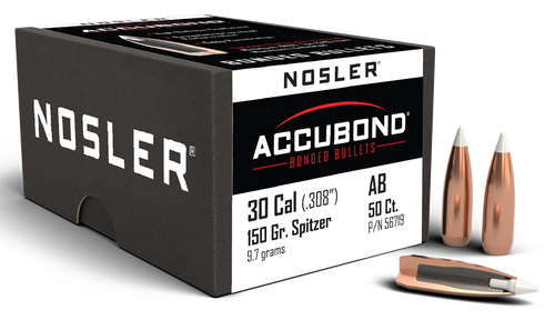 Nosler AccuBond 30 Cal 150gr Spitzer Boat Tail Bullets 50/Box