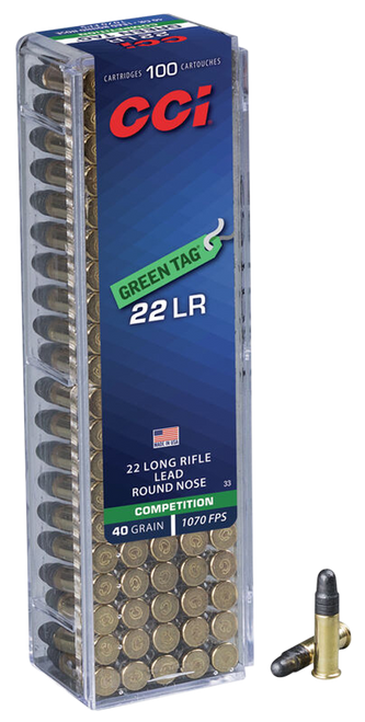 CCI Green Tag 22LR 40gr Lead Round Nose Competition Ammo 100rd