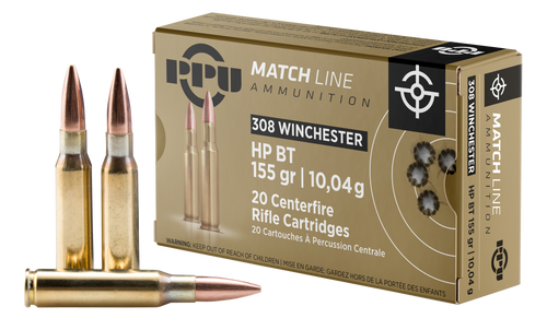 PPU PPM3081 Match 308 Winchester 155gr HPBT Ammunition 20 Rounds