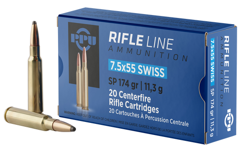 PPU PP7SS 7.5x55mm Swiss 174gr Soft Point Ammo 20 Rounds