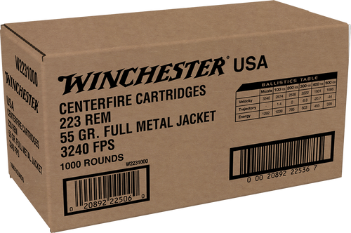Winchester USA 223 Rem 55gr FMJ Ammunition 1000 Round Case W2231000