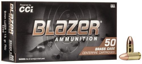 CCI Blazer Brass 9mm Luger 115gr FMJ Ammunition - 50 Round Box