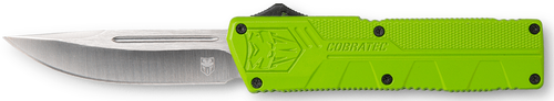 CobraTec Knives ZBGCTLWDNS Lightweight  3.25" OTF Drop Point Plain D2 Steel Blade/Zombie Green Aluminum Handle Includes Pocket Clip                                                                     