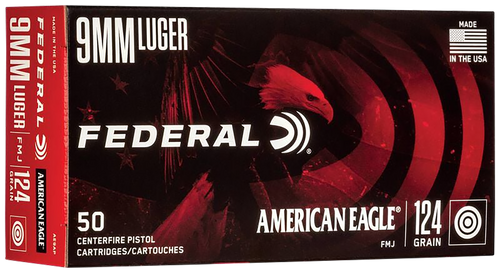 Federal AE9AP American Eagle 9mm Luger 124gr FMJ Ammo 50rd Box