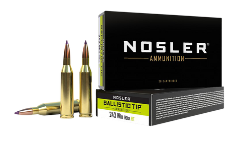 Nosler 40050 Ballistic Tip  243Win 90gr Spitzer Ballistic Tip 20 Per Box/10 Case                                                                                                                        