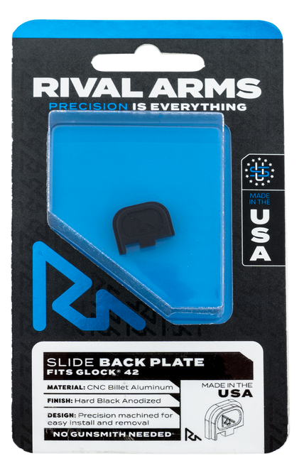 Rival Arms RA43G003A Slide Back Cover Plate  Single Stack Black Anodized Aluminum for Glock 42                                                                                                          
