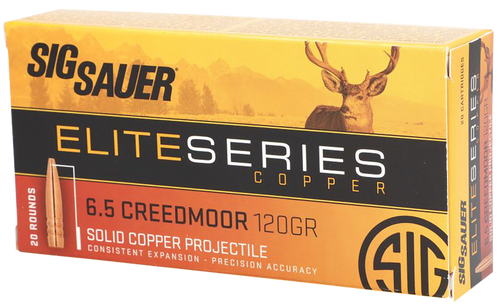 Sig Sauer E65CH120 Elite Copper Hunting  6.5Creedmoor 120gr Copper Solid 20 Per Box/10 Case                                                                                                             