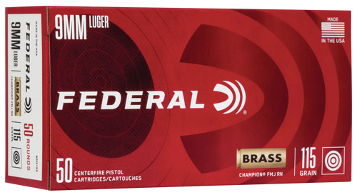 Federal WM5199 Champion Training 9mmLuger 115gr Full Metal Jacket 50 Per Box/20 Case                                                                                                                    