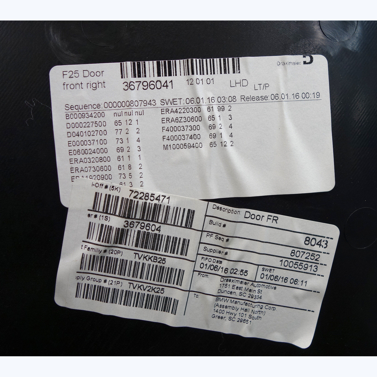 2011-2018 BMW F25 X3 F26 X4 Front Right Passenger Door Panel Black