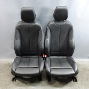 14-20 BMW F30 3-Series F36 Front Sport Seat Pair Black Leather w Blue Stitch OEM