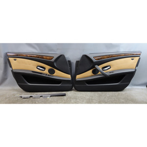 08-10 BMW E60 E61 5-Series Front Interior Door Panel Card Pair Natural Brown OEM