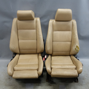 87-93 BMW E30 Convertible Front Sport Seat Pair Natur Beige Leather OEM