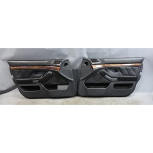1997-2003 BMW E39 5-Series Front Int Door Card Panel Trim Pair Black Leather OEM