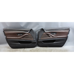 Damaged 14-16 BMW F10 5-Series Front Interior Door Panel Trim Pair Mocha OEM