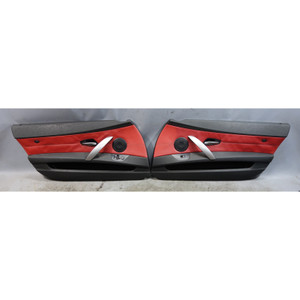 04-08 BMW E85 Z4 E86 Interior Door Card Panel Trim Pair Black Red Leather OEM