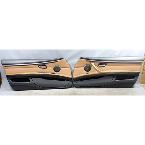 07-13 BMW E92 E93 3-Series Front Int Door Panel Pair Saddle Brown Leather OEM