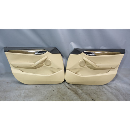 13-15 BMW E85 X1 SAV Front Interior Door Panel Trim Skin Pair Beige Leather OEM