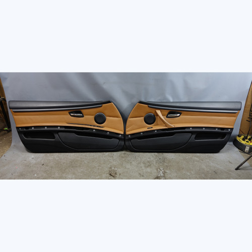 07-13 BMW E92 E93 3-Series Front Int Door Panel Pair Saddle Brown Leather 