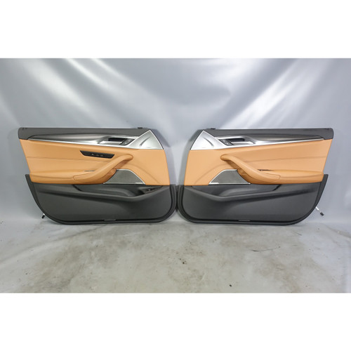 21-23 BMW G30 5-Series LCI Front Int Door Panel Trim Card Pair Cognac Brown OEM