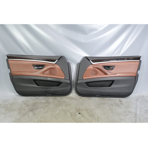 2011-2016 BMW F10 5-Series Front Door Trim Panel Pair Cinnamon Brown Leather OEM
