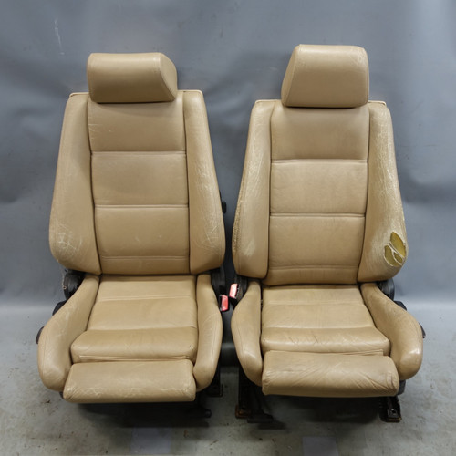 87-93 BMW E30 Convertible Front Sport Seat Pair Natur Beige Leather OEM