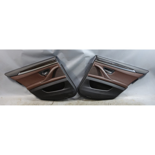 2014-2016 BMW F10 5-Series Rear Interior Door Panel Trim Pair Mocha Leather OEM