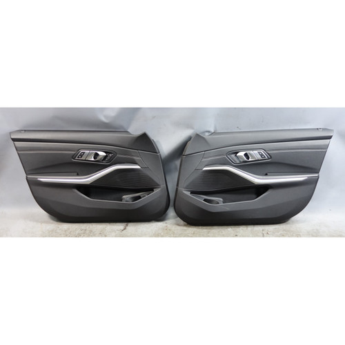 19-25 BMW G20 3-Series Front Interior Door Panel Card Trim Pair Black Leather OE