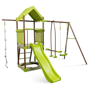 7-in-1 Kids Outdoor Metal Playset with Wave Slide and Climbing Rope-Green B593-NP11650+ 7-in-1 Kids Outdoor Metal Playset with Wave Slide and Climbing Rope-Green B593-NP11650+