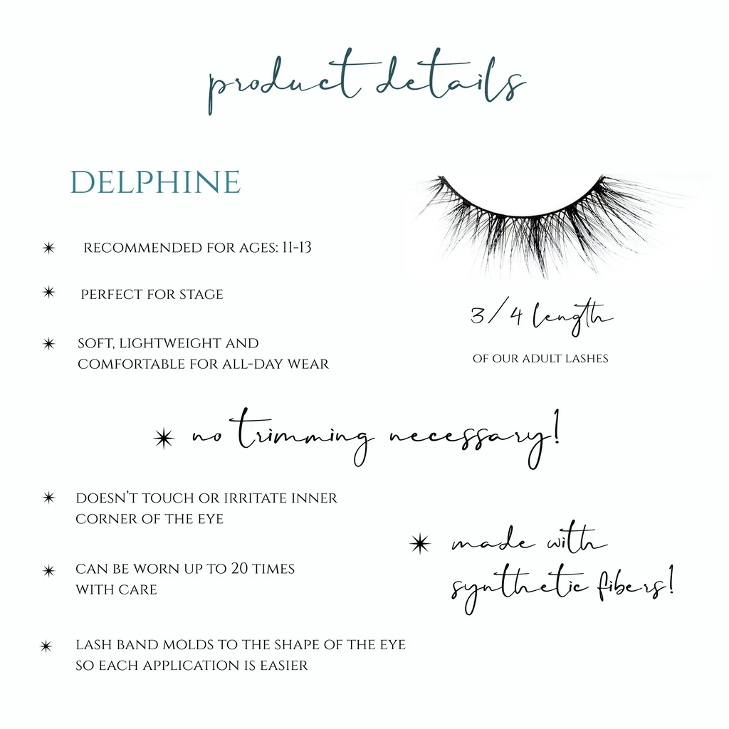 Les Petites Delphine 3/4 length youth lash features - reusable teen design