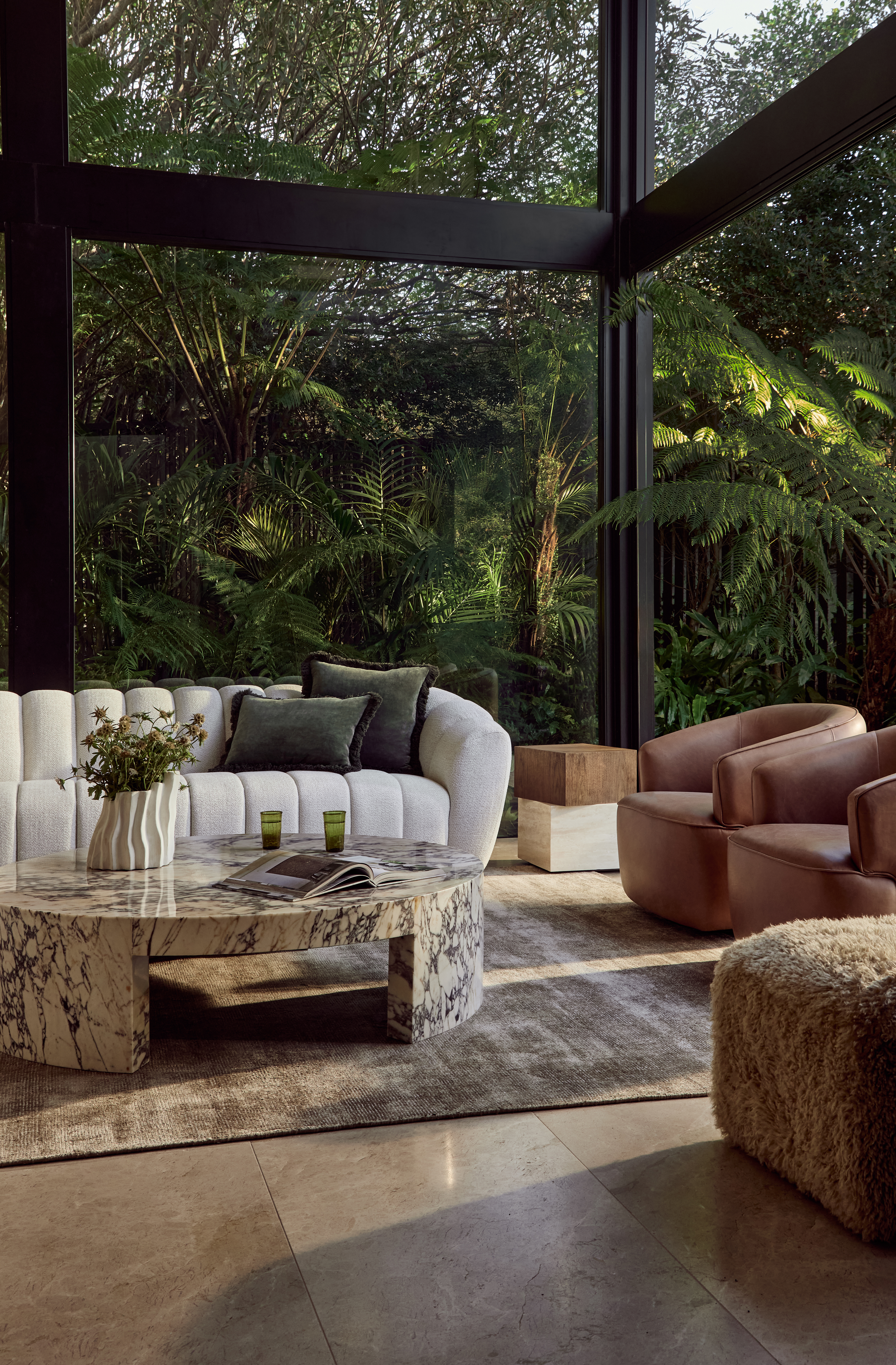 An image of an art deco style sofa in a living room